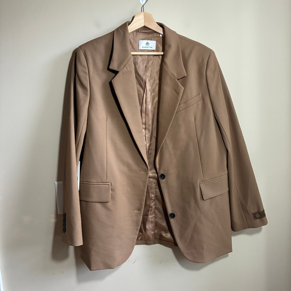 NWT Aritzia Babaton Agency L Camel Brown Women Wool Tailored Jacket MSRP $258